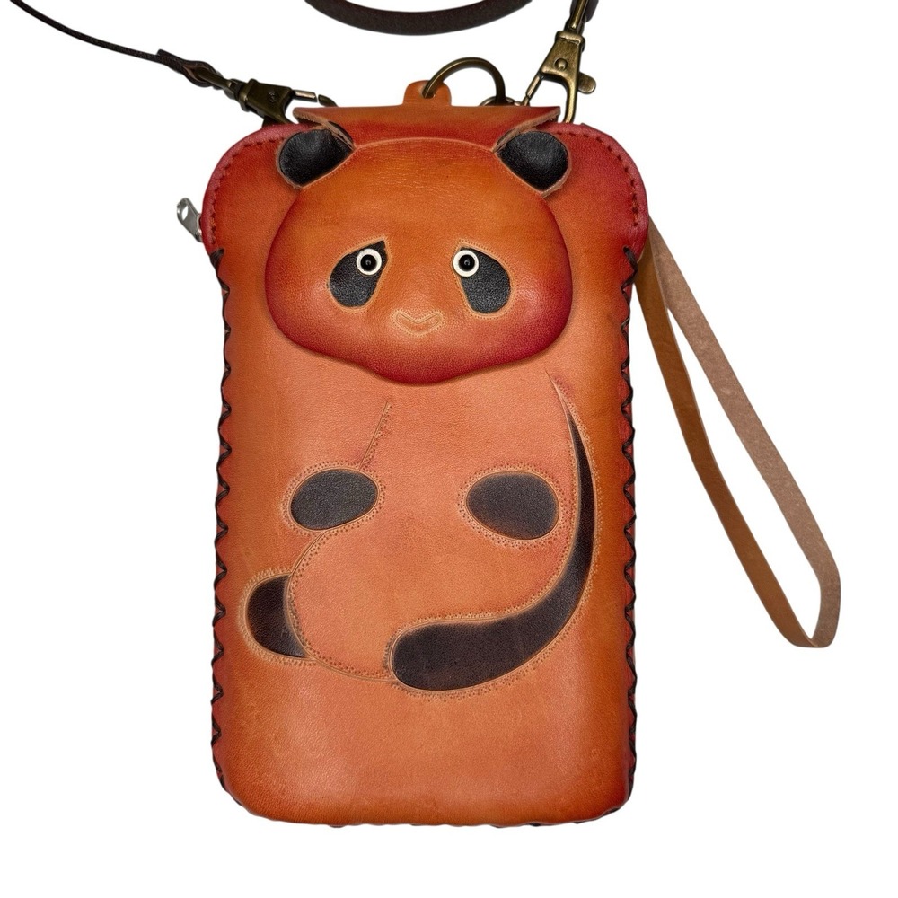 Handmade Leather Crossbody Bag Panda Bear Phone Case Purse Wallet Cute!